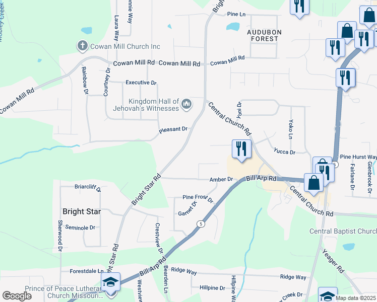 map of restaurants, bars, coffee shops, grocery stores, and more near 3610 Bright Star Road in Douglasville