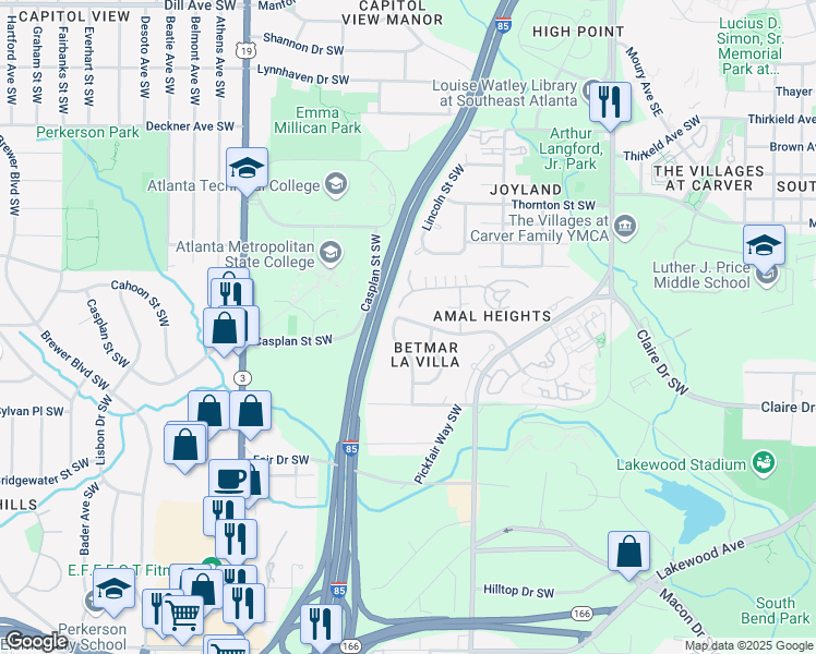 map of restaurants, bars, coffee shops, grocery stores, and more near 378 Amal Drive Southwest in Atlanta