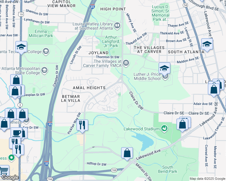 map of restaurants, bars, coffee shops, grocery stores, and more near 230 Amal Drive Southwest in Atlanta