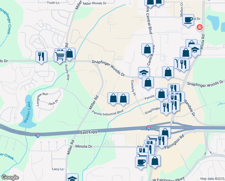 map of restaurants, bars, coffee shops, grocery stores, and more near 2661 Easterly Place in Decatur
