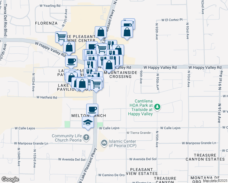 map of restaurants, bars, coffee shops, grocery stores, and more near 24602 North 97th Avenue in Peoria
