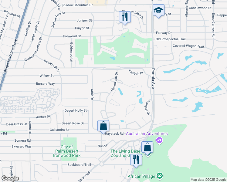 map of restaurants, bars, coffee shops, grocery stores, and more near 47171 El Agadir in Palm Desert
