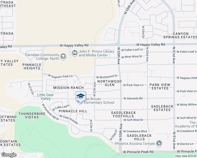 map of restaurants, bars, coffee shops, grocery stores, and more near 5633 West Northwood Drive in Glendale