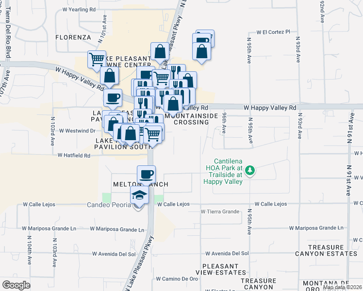map of restaurants, bars, coffee shops, grocery stores, and more near 24602 North 97th Avenue in Peoria