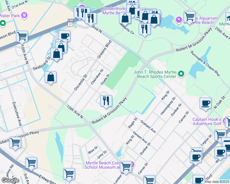 map of restaurants, bars, coffee shops, grocery stores, and more near 1400 Edge Street in Myrtle Beach
