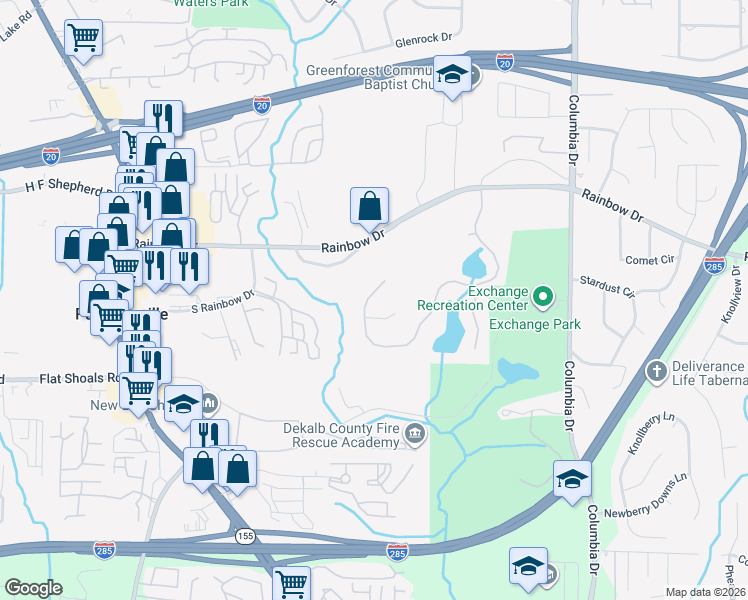 map of restaurants, bars, coffee shops, grocery stores, and more near 2923 Da Vinci Boulevard in Decatur