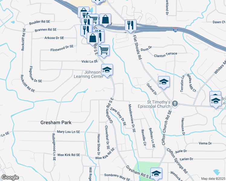 map of restaurants, bars, coffee shops, grocery stores, and more near 2023 Yellow Finch Trail in Atlanta