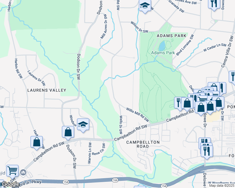 map of restaurants, bars, coffee shops, grocery stores, and more near 1774 Willis Mill Road Southwest in Atlanta