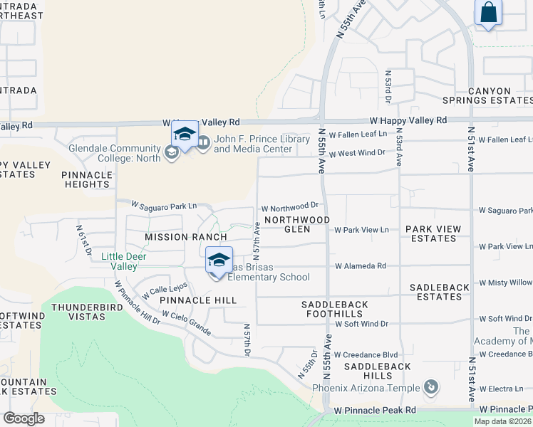map of restaurants, bars, coffee shops, grocery stores, and more near 5633 West Northwood Drive in Glendale