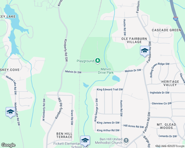 map of restaurants, bars, coffee shops, grocery stores, and more near 3910 Melvin Drive Southwest in Atlanta