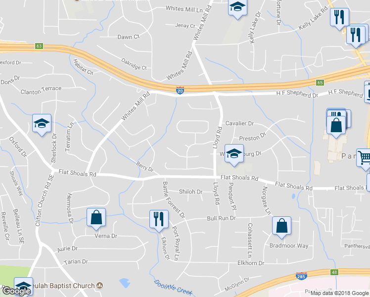 map of restaurants, bars, coffee shops, grocery stores, and more near 2485 Shady Shoals Court in Decatur