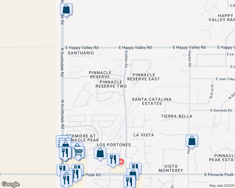 map of restaurants, bars, coffee shops, grocery stores, and more near 24416 North 75th Way in Scottsdale