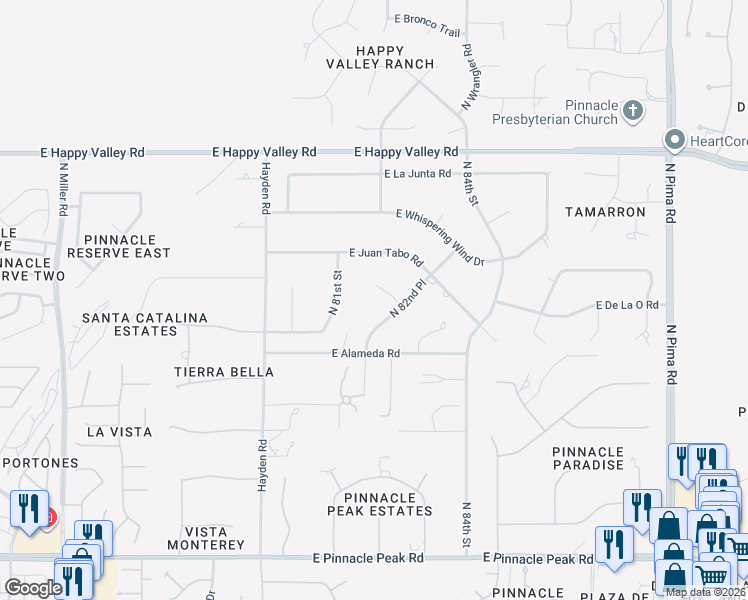 map of restaurants, bars, coffee shops, grocery stores, and more near 8155 East Questa Road in Scottsdale