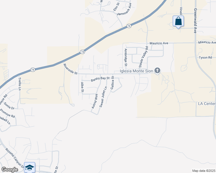 map of restaurants, bars, coffee shops, grocery stores, and more near 53020 Sweet Juliet Lane in Lake Elsinore