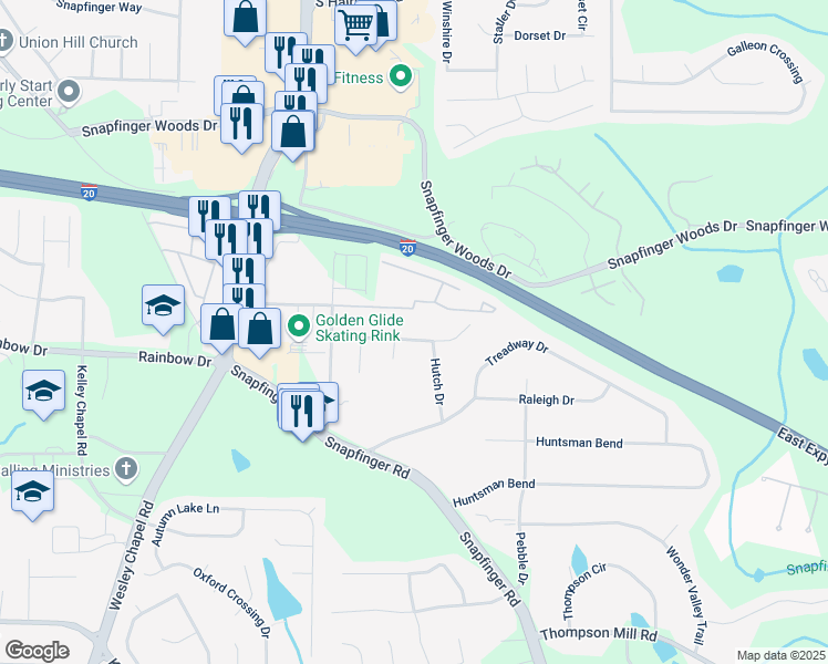 map of restaurants, bars, coffee shops, grocery stores, and more near 4360 Pleasant Forest Drive in Decatur