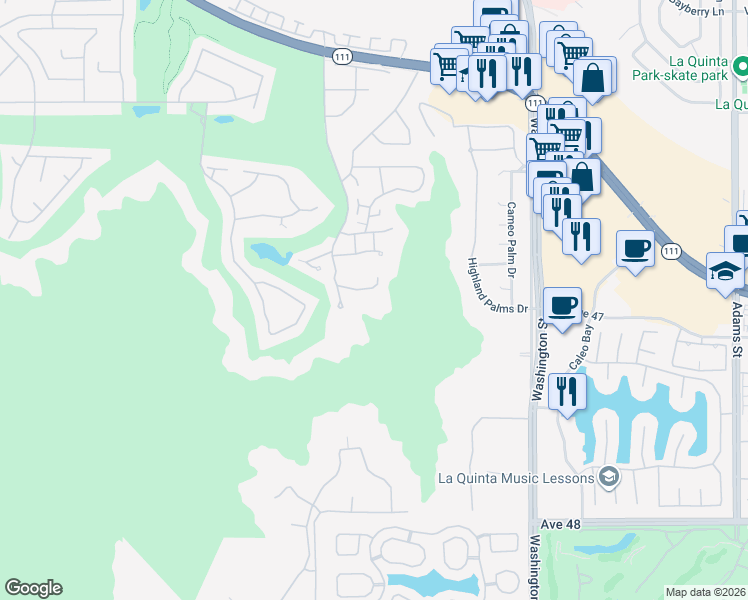 map of restaurants, bars, coffee shops, grocery stores, and more near 78205 Cortez Lane in Indian Wells