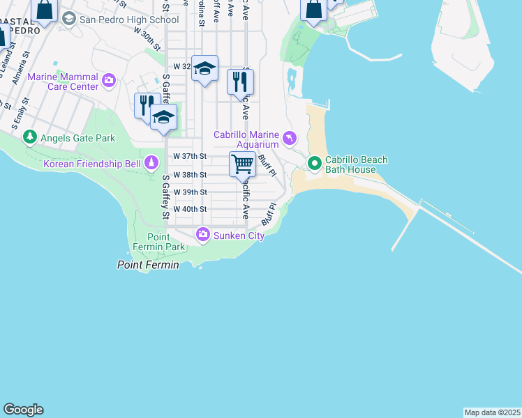 map of restaurants, bars, coffee shops, grocery stores, and more near 428 West 40th Street in Los Angeles