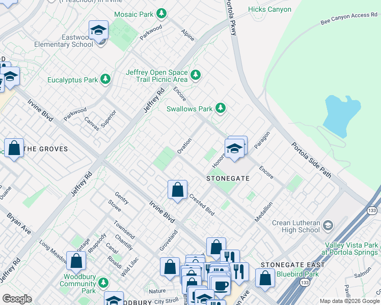 map of restaurants, bars, coffee shops, grocery stores, and more near 113 Beechmont in Irvine