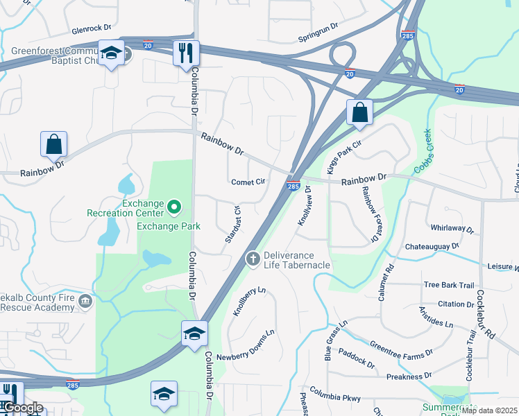 map of restaurants, bars, coffee shops, grocery stores, and more near 2702 Galaxy Court in Decatur