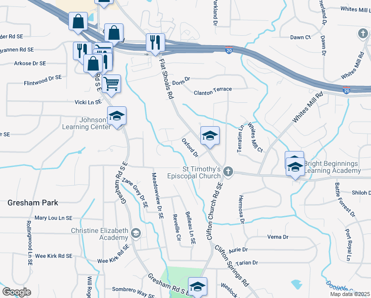 map of restaurants, bars, coffee shops, grocery stores, and more near 2729 Oxford Drive in Decatur