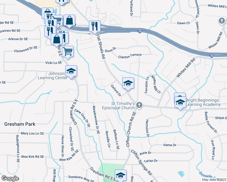 map of restaurants, bars, coffee shops, grocery stores, and more near 2729 Oxford Drive in Decatur