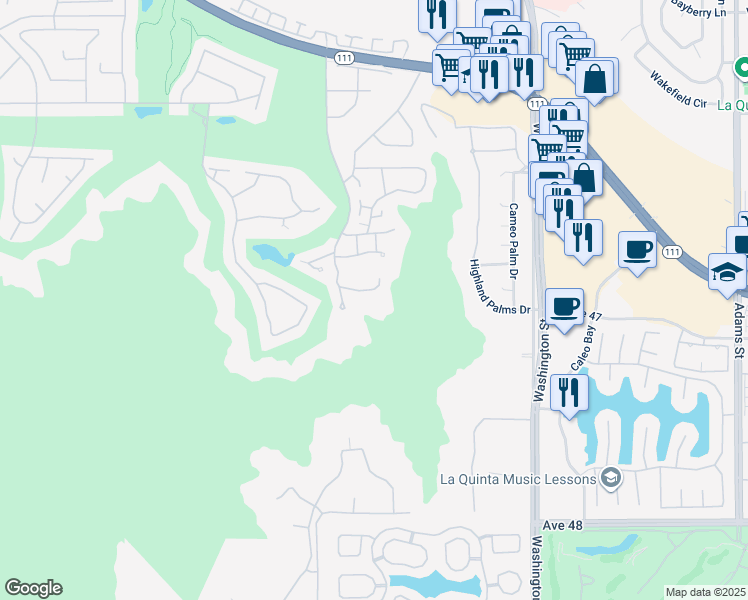 map of restaurants, bars, coffee shops, grocery stores, and more near 78205 Cortez Lane in Indian Wells