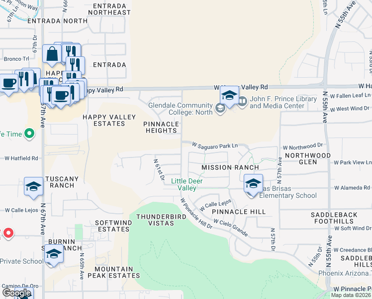 map of restaurants, bars, coffee shops, grocery stores, and more near 6028 West Questa Drive in Glendale