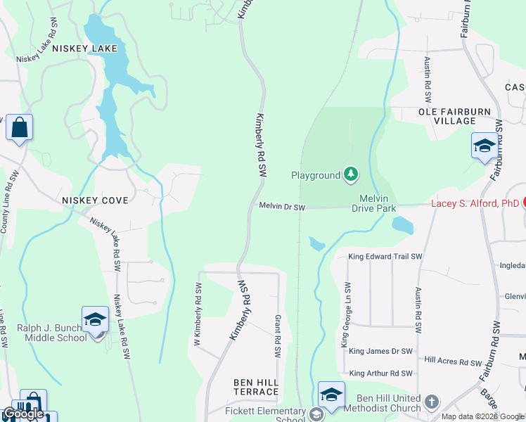 map of restaurants, bars, coffee shops, grocery stores, and more near 4024 Melvin Drive Southwest in Atlanta