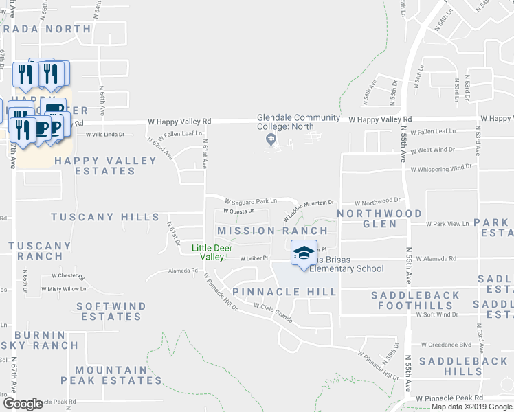 map of restaurants, bars, coffee shops, grocery stores, and more near 5918 West Questa Drive in Glendale