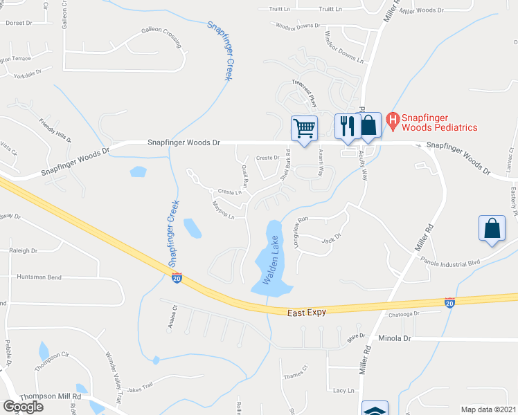 map of restaurants, bars, coffee shops, grocery stores, and more near 2566 Walden Lake Drive in Decatur