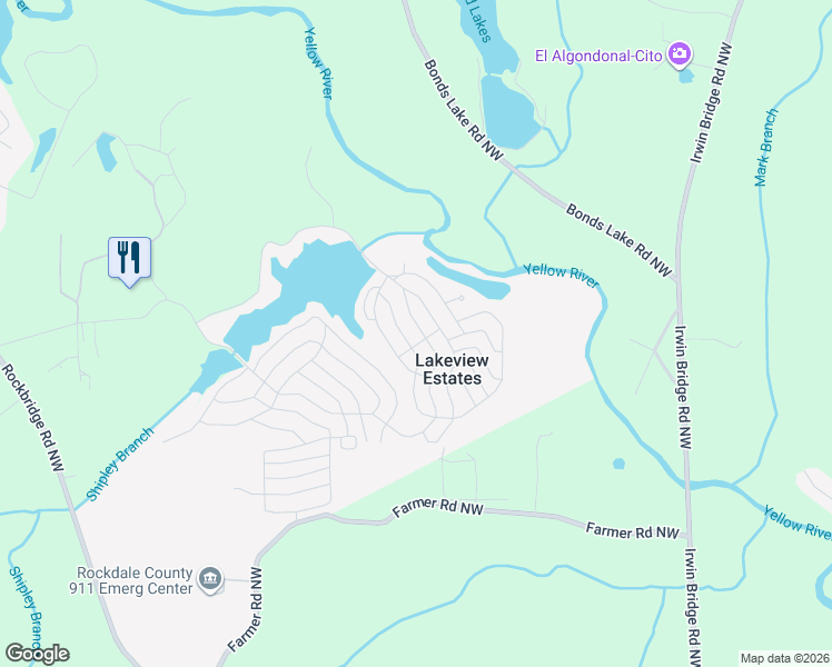 map of restaurants, bars, coffee shops, grocery stores, and more near 27 Frontier Drive Northwest in Conyers