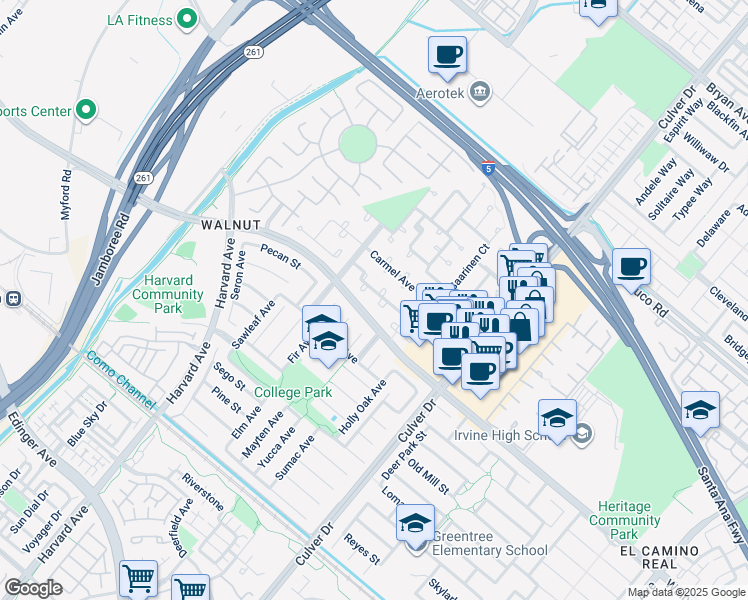 map of restaurants, bars, coffee shops, grocery stores, and more near 3732 Provincetown Avenue in Irvine