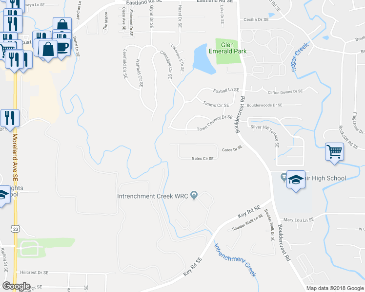 map of restaurants, bars, coffee shops, grocery stores, and more near 1241 Gates Circle Southeast in Atlanta
