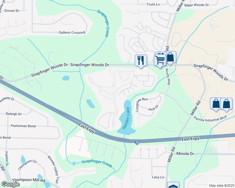 map of restaurants, bars, coffee shops, grocery stores, and more near 2573 Walden Lake Drive in Decatur