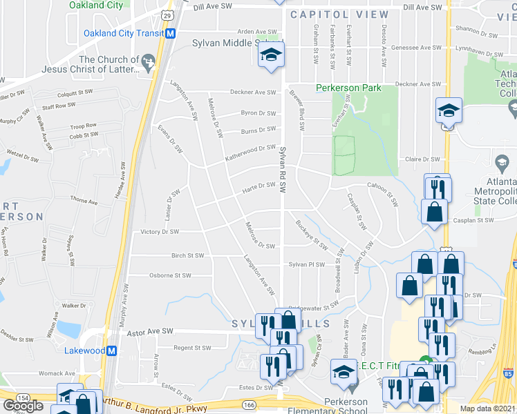 map of restaurants, bars, coffee shops, grocery stores, and more near 957 Victory Drive Southwest in Atlanta