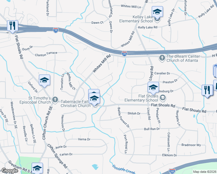 map of restaurants, bars, coffee shops, grocery stores, and more near 2411 Mills Bend in Decatur
