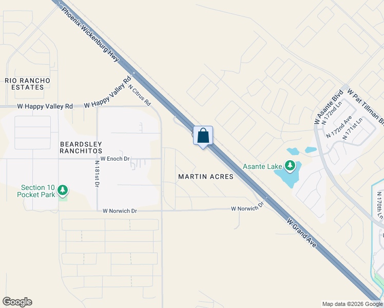 map of restaurants, bars, coffee shops, grocery stores, and more near 17786 West Beacon Field Road in Surprise