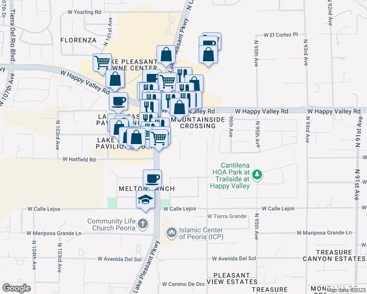 map of restaurants, bars, coffee shops, grocery stores, and more near 24602 North 97th Avenue in Peoria