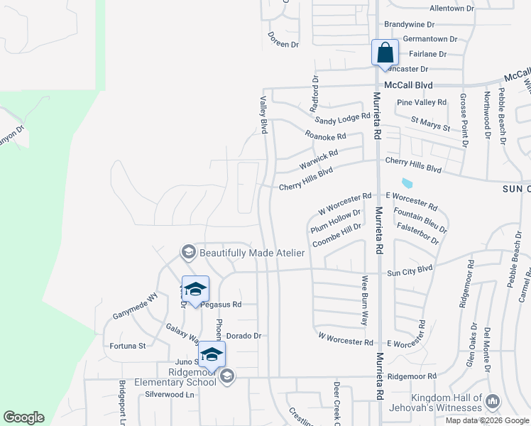 map of restaurants, bars, coffee shops, grocery stores, and more near 28415 Portsmouth Drive in Menifee