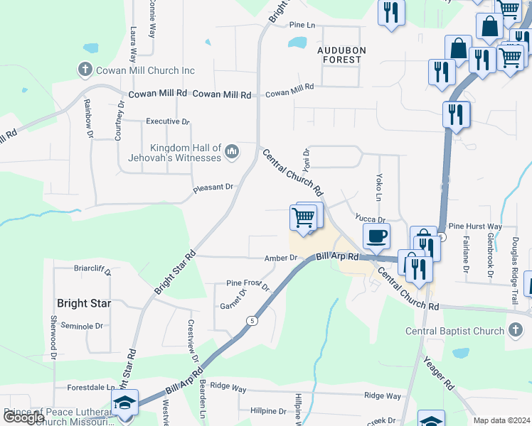 map of restaurants, bars, coffee shops, grocery stores, and more near 6292 Lakeview Drive in Douglasville