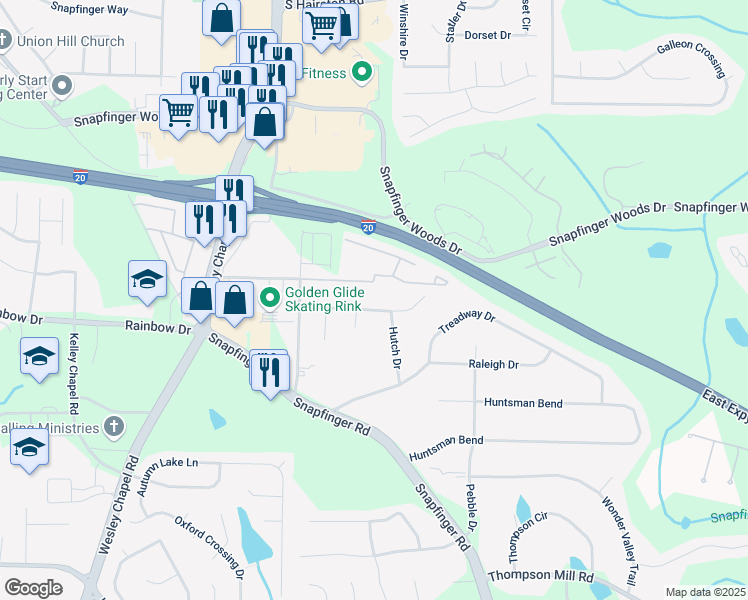 map of restaurants, bars, coffee shops, grocery stores, and more near 4360 Pleasant Forest Drive in Decatur