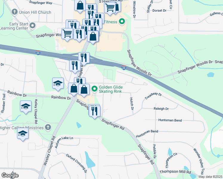 map of restaurants, bars, coffee shops, grocery stores, and more near 4312 Pleasant Forest Drive in Decatur