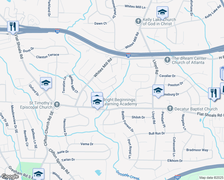 map of restaurants, bars, coffee shops, grocery stores, and more near 2714 Eagles Crest Lane in Decatur