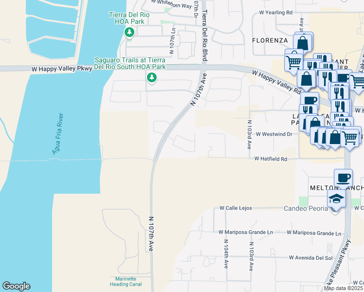 map of restaurants, bars, coffee shops, grocery stores, and more near 10648 West Eucalyptus Road in Peoria