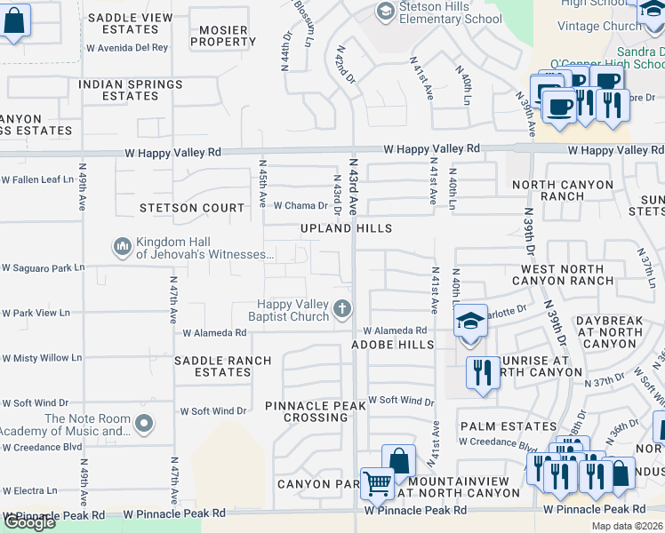 map of restaurants, bars, coffee shops, grocery stores, and more near 24410 N 43rd Dr in Glendale