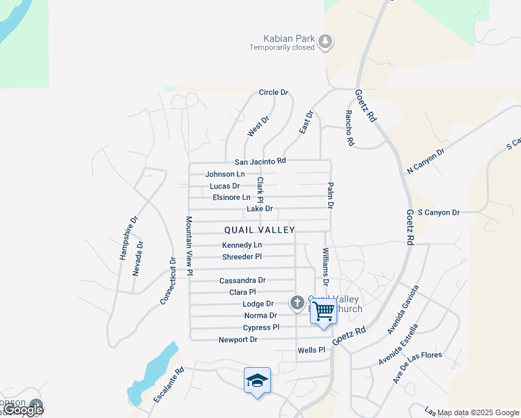 map of restaurants, bars, coffee shops, grocery stores, and more near Lake Drive in Menifee