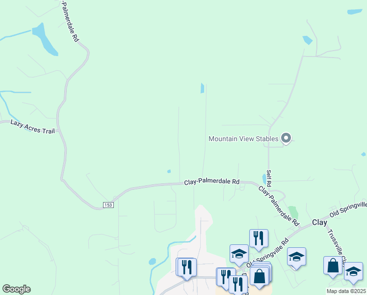 map of restaurants, bars, coffee shops, grocery stores, and more near 7023 Claymont Drive in Dixiana