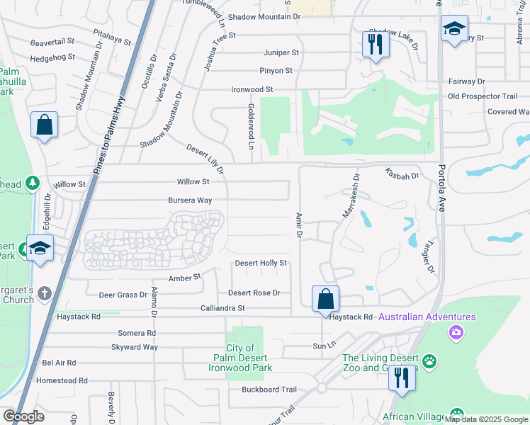 map of restaurants, bars, coffee shops, grocery stores, and more near 73396 Tamarisk Street in Palm Desert