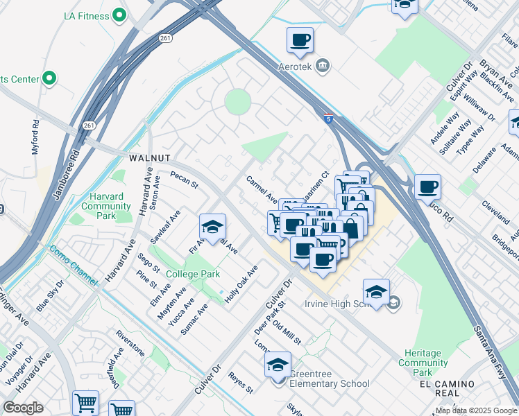 map of restaurants, bars, coffee shops, grocery stores, and more near 3761 Provincetown Avenue in Irvine