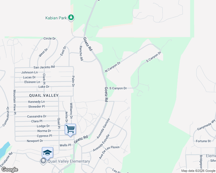 map of restaurants, bars, coffee shops, grocery stores, and more near 2228 South Canyon Drive in Menifee